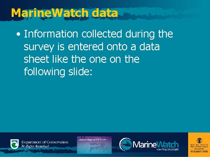 Marine. Watch data • Information collected during the survey is entered onto a data Marine. Watch data • Information collected during the survey is entered onto a data