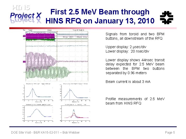 HINS First 2. 5 Me. V Beam through HINS RFQ on January 13, 2010