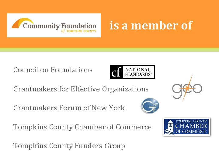 The I is a member of Council on Foundations Grantmakers for Effective Organizations Grantmakers