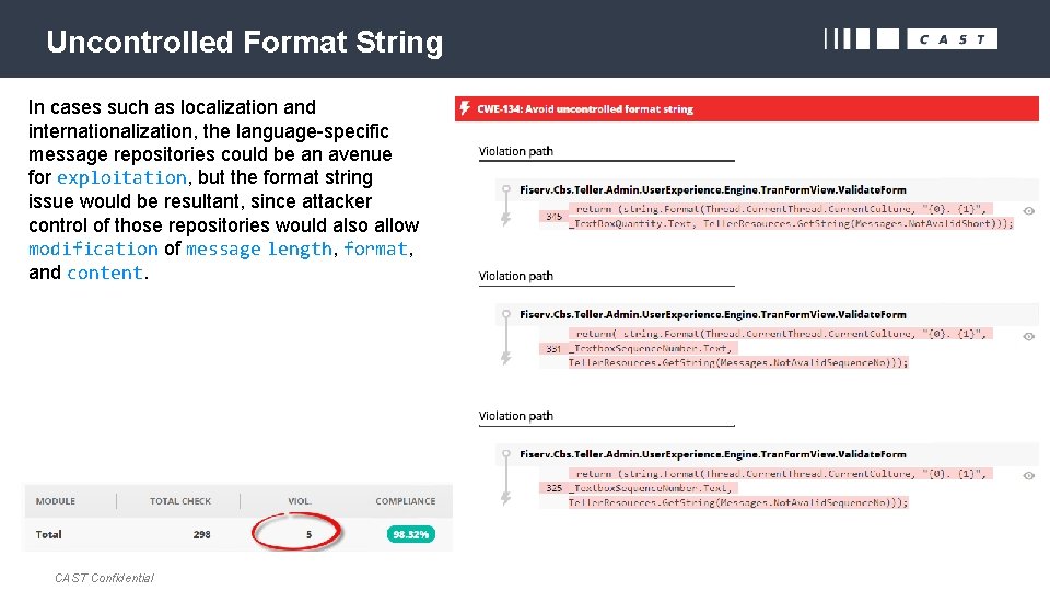 Uncontrolled Format String In cases such as localization and internationalization, the language-specific message repositories