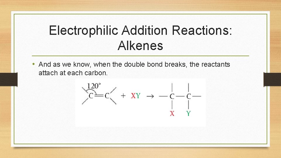 Electrophilic Addition Reactions: Alkenes • And as we know, when the double bond breaks,