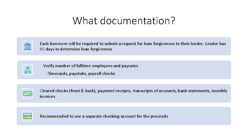What documentation? Each borrower will be required to submit a request for loan forgiveness