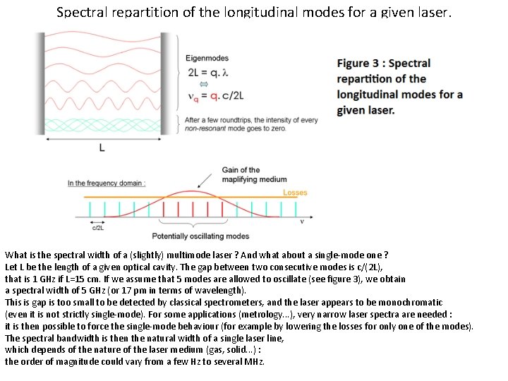 Spectral repartition of the longitudinal modes for a given laser. What is the spectral Spectral repartition of the longitudinal modes for a given laser. What is the spectral