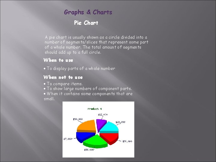 Graphs & Charts Pie Chart A pie chart is usually shown as a circle