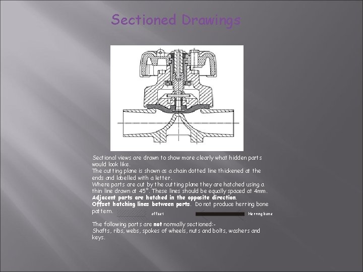 Sectioned Drawings Sectional views are drawn to show more clearly what hidden parts would