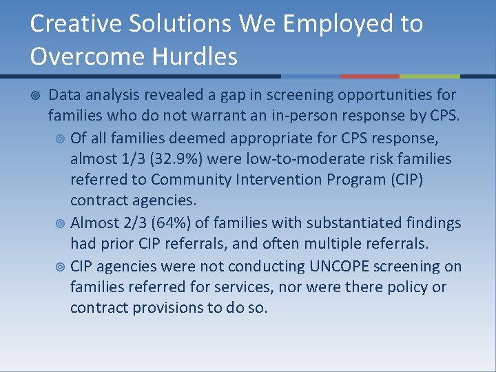 Creative Solutions We Employed to Overcome Hurdles ¥ Data analysis revealed a gap in Creative Solutions We Employed to Overcome Hurdles ¥ Data analysis revealed a gap in