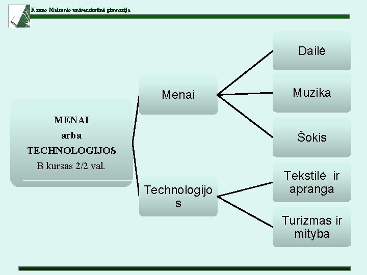 Kauno Maironio universitetinė gimnazija Dailė Menai Muzika MENAI arba TECHNOLOGIJOS B kursas 2/2 val.