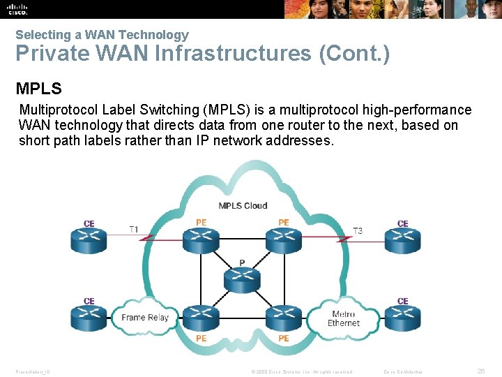 Selecting a WAN Technology Private WAN Infrastructures (Cont. ) MPLS Multiprotocol Label Switching (MPLS)