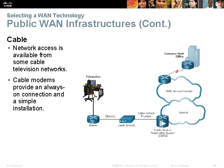 Selecting a WAN Technology Public WAN Infrastructures (Cont. ) Cable § Network access is