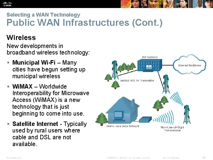 Selecting a WAN Technology Public WAN Infrastructures (Cont. ) Wireless New developments in broadband