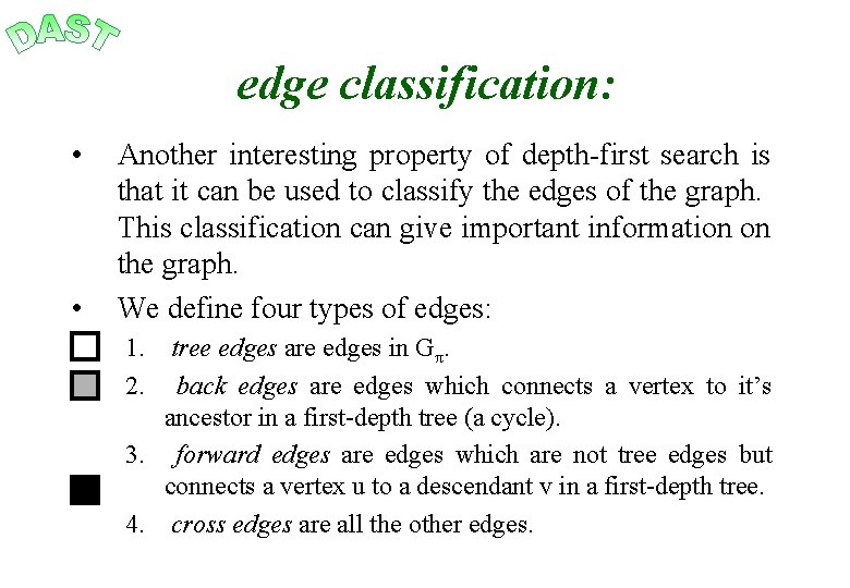 edge classification: • • Another interesting property of depth-first search is that it can