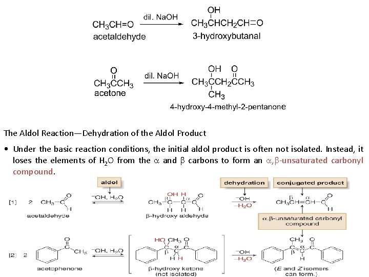 The Aldol Reaction—Dehydration of the Aldol Product • Under the basic reaction conditions, the