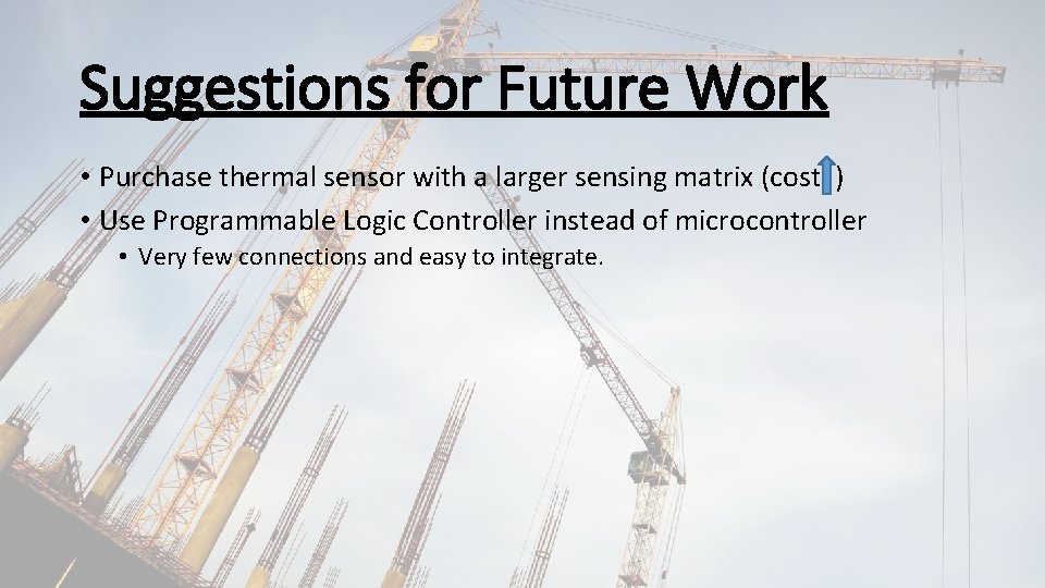 Suggestions for Future Work • Purchase thermal sensor with a larger sensing matrix (cost