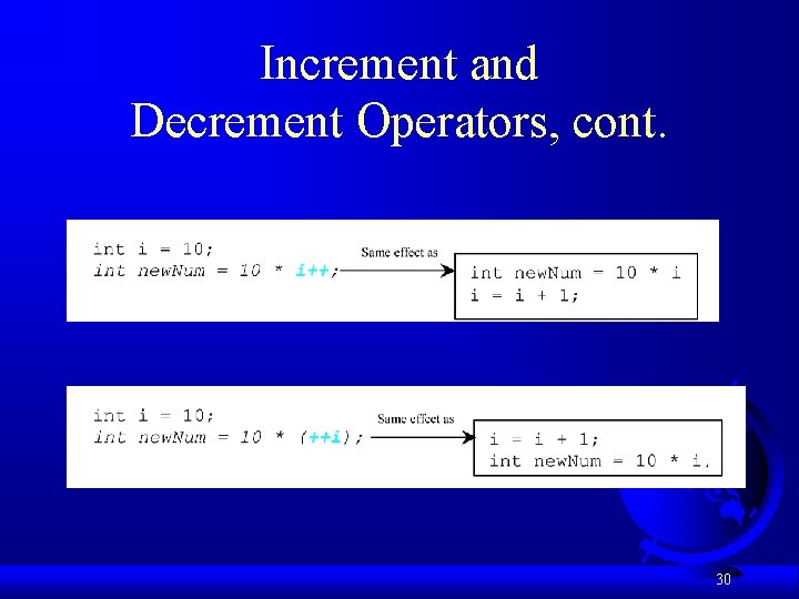 Increment and Decrement Operators, cont. 30 