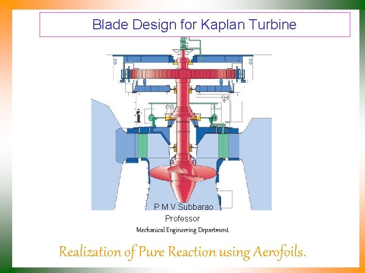 Blade Design for Kaplan Turbine P M V Subbarao Professor Mechanical Engineering Department Realization