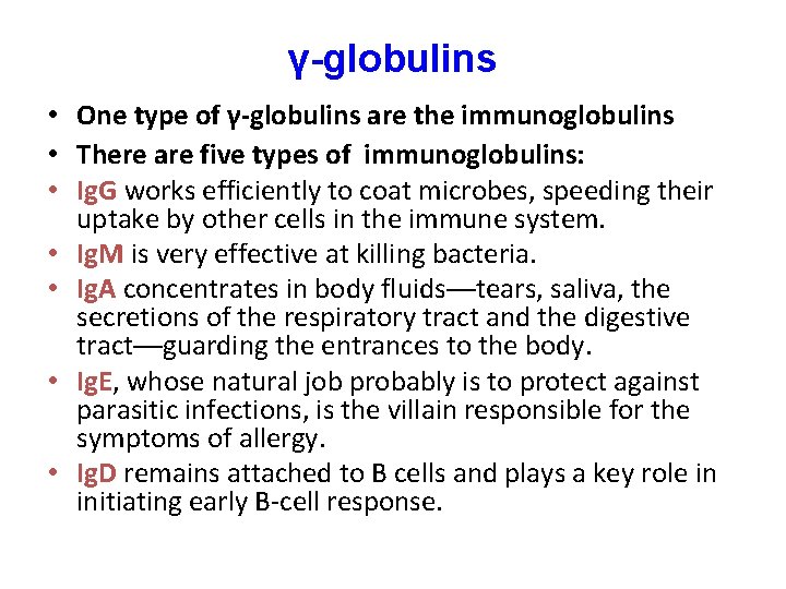 γ-globulins • One type of γ-globulins are the immunoglobulins • There are five types