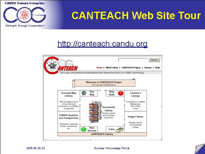 CANDU Owners Group Inc. CANTEACH Web Site Tour “Strength Through Cooperation” http: //canteach. candu.