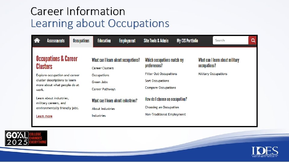 Career Information Learning about Occupations 6 