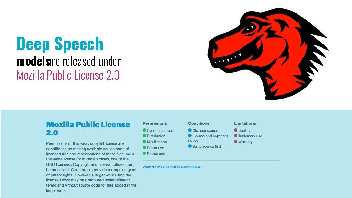 Deep Speech modelsare released under Mozilla Public License 2. 0 