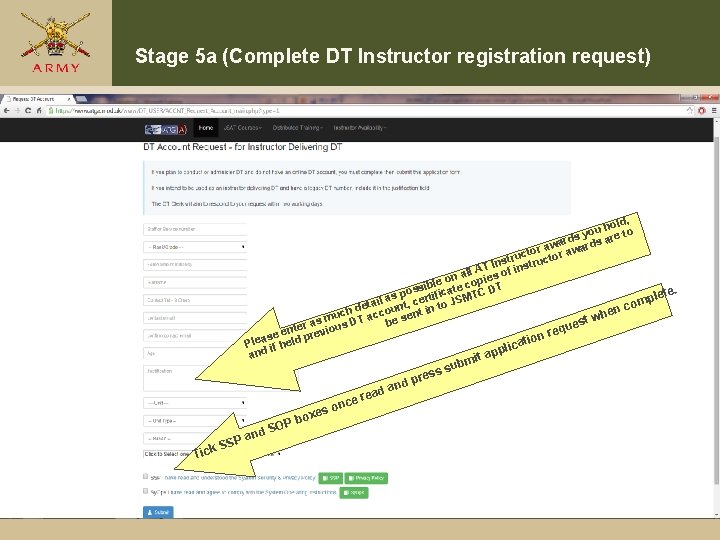 Stage 5 a (Complete DT Instructor registration request) old, h u yo e to Stage 5 a (Complete DT Instructor registration request) old, h u yo e to