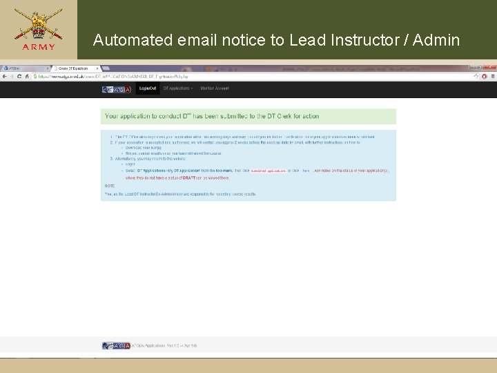 Automated email notice to Lead Instructor / Admin Automated email notice to Lead Instructor / Admin