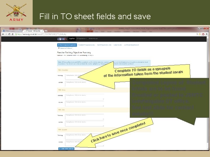 Fill in TO sheet fields and save a synopsis Complete TO fields as ls Fill in TO sheet fields and save a synopsis Complete TO fields as ls