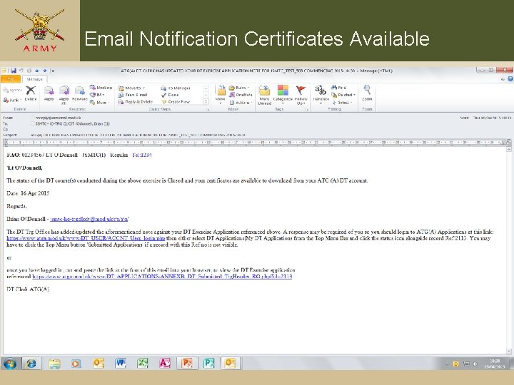 Email Notification Certificates Available Email Notification Certificates Available