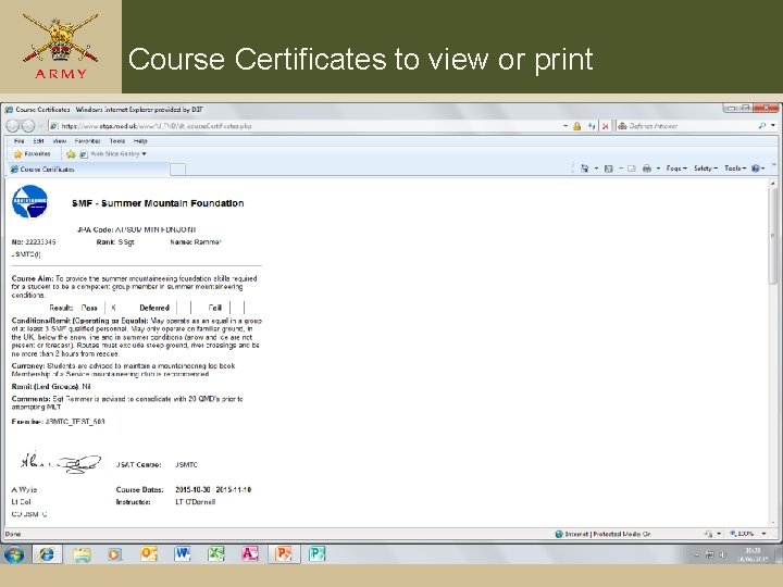 Course Certificates to view or print Course Certificates to view or print