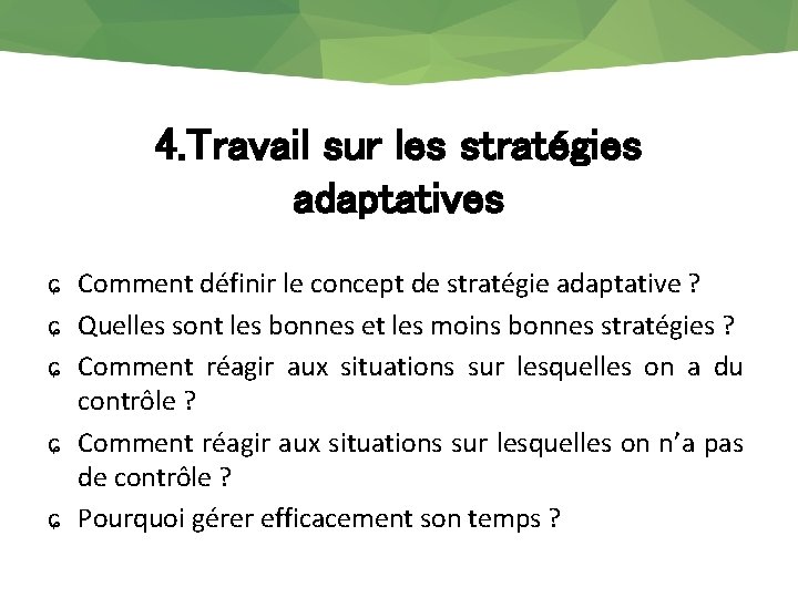 4. Travail sur les stratégies adaptatives ɕ Comment définir le concept de stratégie adaptative