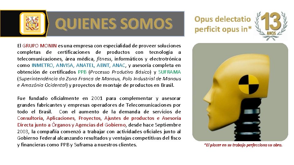 QUIENES SOMOS Opus delectatio perficit opus in* El GRUPO MONIN es una empresa con