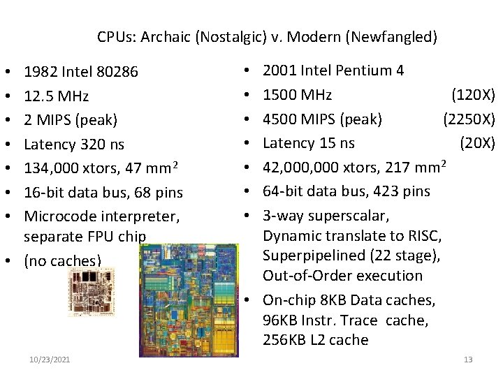 CPUs: Archaic (Nostalgic) v. Modern (Newfangled) 1982 Intel 80286 12. 5 MHz 2 MIPS