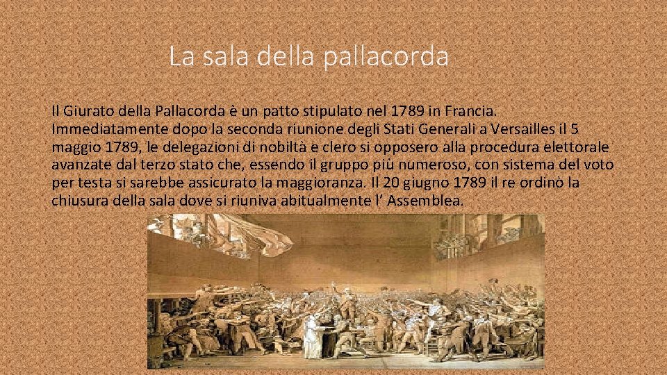 La sala della pallacorda Il Giurato della Pallacorda è un patto stipulato nel 1789