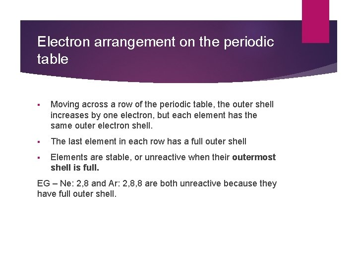 Electron arrangement on the periodic table § Moving across a row of the periodic