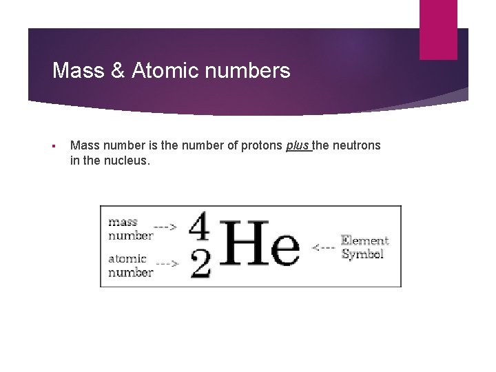 Mass & Atomic numbers § Mass number is the number of protons plus the