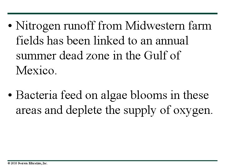  • Nitrogen runoff from Midwestern farm fields has been linked to an annual