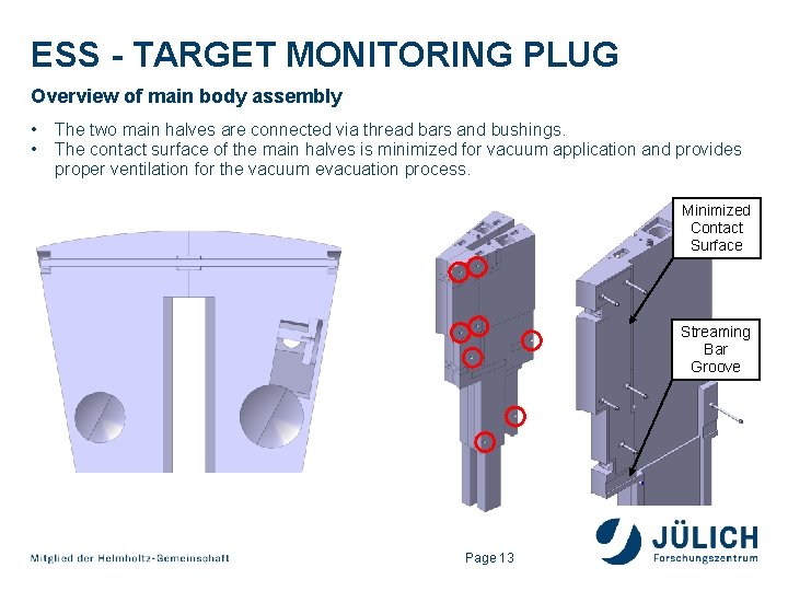 ESS - TARGET MONITORING PLUG Overview of main body assembly • • The two ESS - TARGET MONITORING PLUG Overview of main body assembly • • The two
