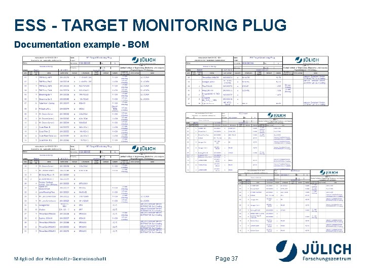 ESS - TARGET MONITORING PLUG Documentation example - BOM Page 37 ESS - TARGET MONITORING PLUG Documentation example - BOM Page 37