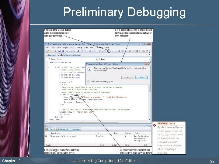 Preliminary Debugging Chapter 13 Understanding Computers, 12 th Edition 28 