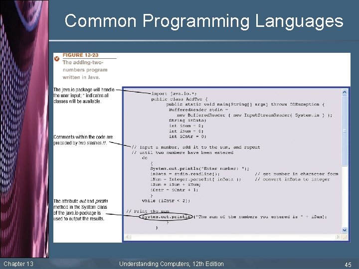 Common Programming Languages Chapter 13 Understanding Computers, 12 th Edition 45 