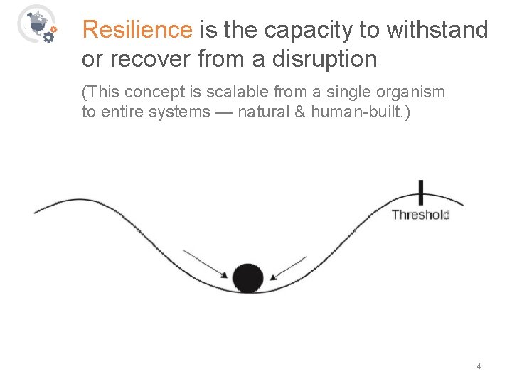 Resilience is the capacity to withstand or recover from a disruption (This concept is