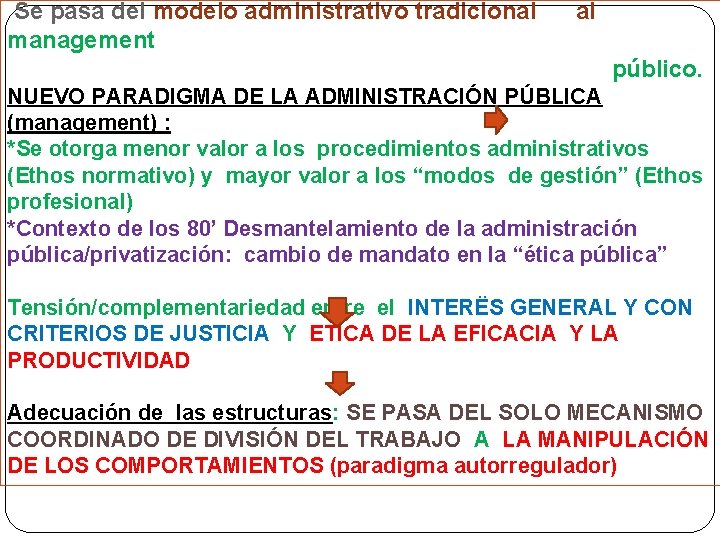 Se pasa del modelo administrativo tradicional management al público. NUEVO PARADIGMA DE LA ADMINISTRACIÓN