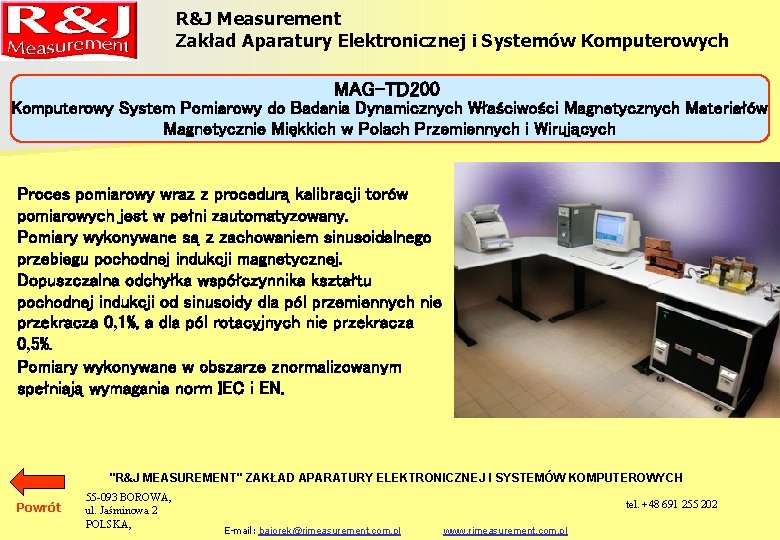 R&J Measurement Zakład Aparatury Elektronicznej i Systemów Komputerowych MAG-TD 200 Komputerowy System Pomiarowy do