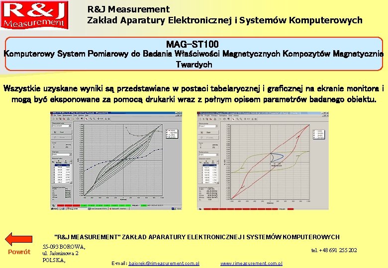 R&J Measurement Zakład Aparatury Elektronicznej i Systemów Komputerowych MAG-ST 100 Komputerowy System Pomiarowy do