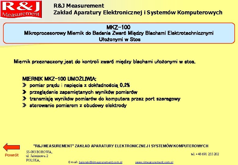 R&J Measurement Zakład Aparatury Elektronicznej i Systemów Komputerowych MKZ-100 Mikroprocesorowy Miernik do Badania Zwarć