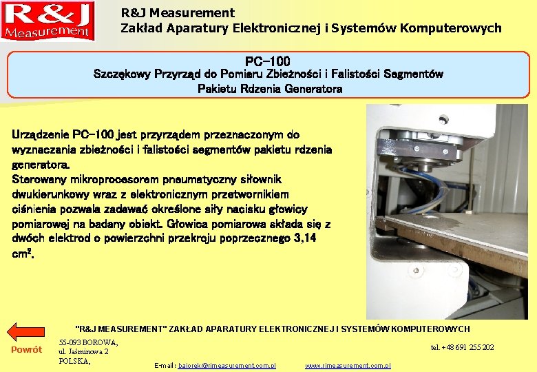 R&J Measurement Zakład Aparatury Elektronicznej i Systemów Komputerowych PC-100 Szczękowy Przyrząd do Pomiaru Zbieżności