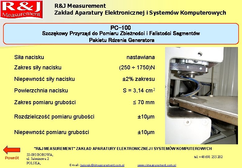 R&J Measurement Zakład Aparatury Elektronicznej i Systemów Komputerowych PC-100 Szczękowy Przyrząd do Pomiaru Zbieżności