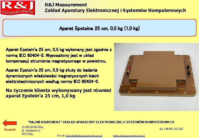 R&J Measurement Zakład Aparatury Elektronicznej i Systemów Komputerowych Aparat Epsteina 25 cm, 0, 5