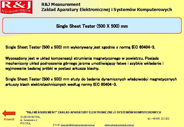 R&J Measurement Zakład Aparatury Elektronicznej i Systemów Komputerowych Single Sheet Tester (500 X 500)