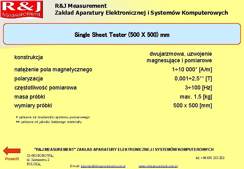 R&J Measurement Zakład Aparatury Elektronicznej i Systemów Komputerowych Single Sheet Tester (500 X 500)