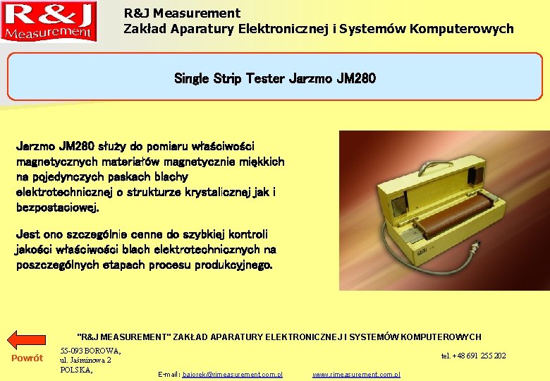 R&J Measurement Zakład Aparatury Elektronicznej i Systemów Komputerowych Single Strip Tester Jarzmo JM 280